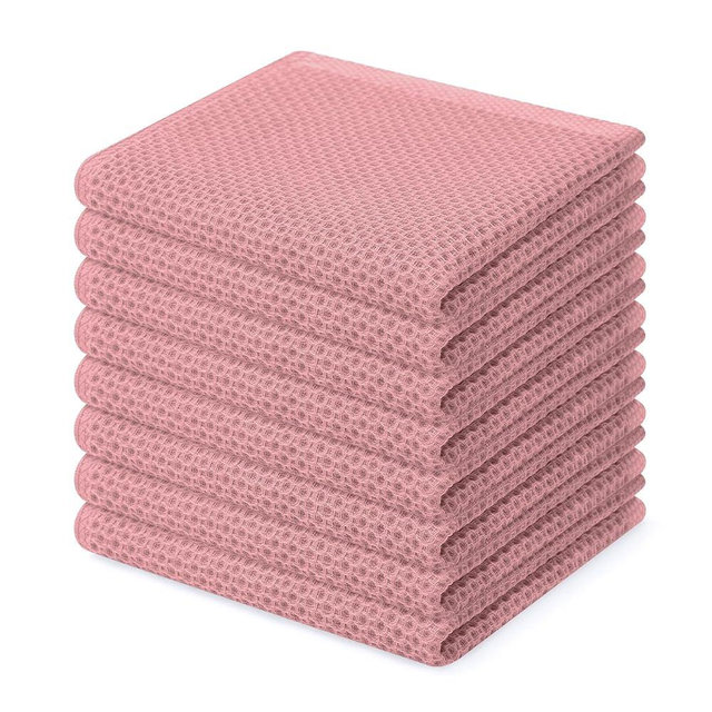 Homaxy 100% Cotton Waffle Weave Kitchen Dish Cloths, Ultra Soft Absorbent Quick Drying Dish Towels, 12 x 12 Inches, 8-Pack, Dried Rose