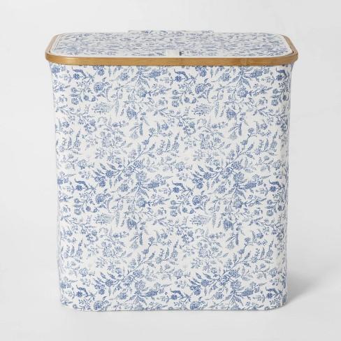 Soft Sided Laundry Hamper With Bamboo Rim Lid Floral Blue - Threshold™