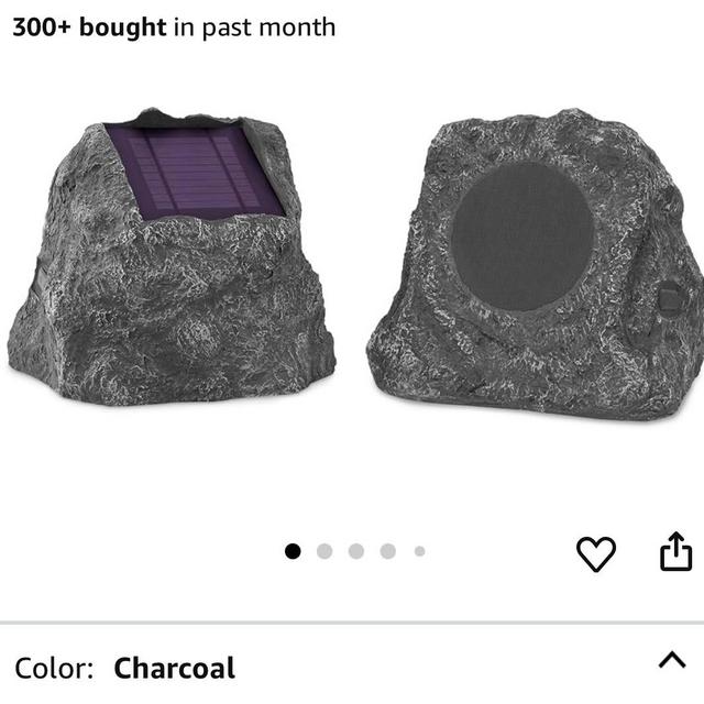 Victrola Outdoor Rock Speaker Pair - Wireless Bluetooth , for Garden, Patio, Built all Seasons & Solar Powered with Rechargeable Battery, Music Streaming Charcoal