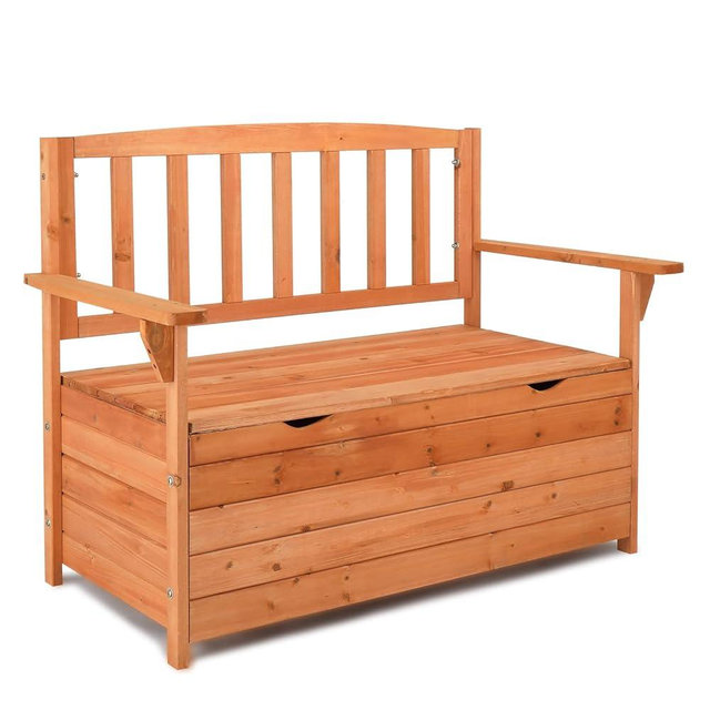 VINGLI 40 inch Wooden Outdoor Storage Bench 30 Gallon Deck Box, Outdoor Bench with Storage for Deck Porch Bench Wood Storage Bench