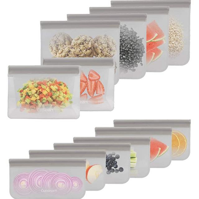Cuisinart Reusable Silicone Food Storage Bags, 12 Pack Grey – Store, Freeze and Refrigerate Food, Leftovers and Snacks – BPA Free, Dishwasher Safe – Includes Small, Medium and Large Bags