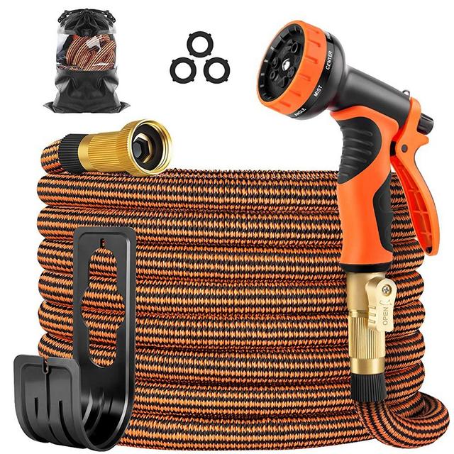 OUTZEST 50ft Expandable Garden Hose, Leakproof Lightweight Water Hose with 9 Functions Sprayer and Super Durable 3750D Fabric, Gardening Flexible Hose Pipe with Solid Brass Fittings