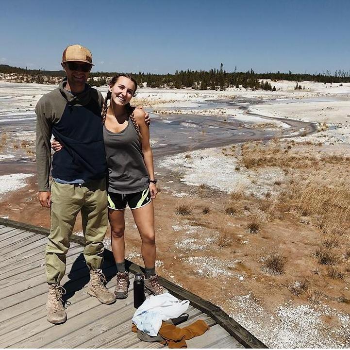Walking around the sulfur pits in Yellowstone-our first activity back from a summer on different continents!