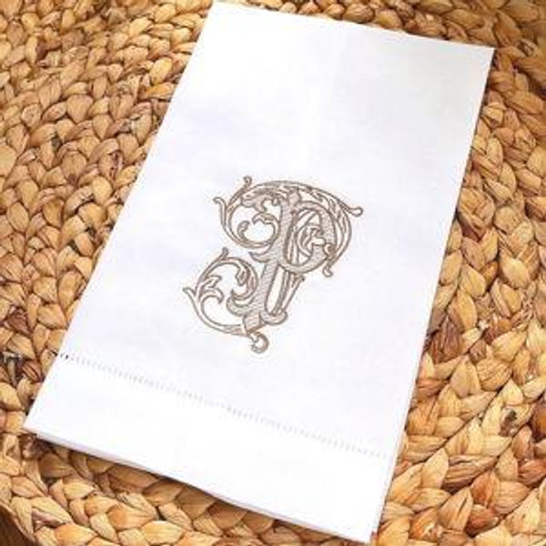 Custom Embroidered Linen Blend Tea Towel: Vintage Vine Monogram - Etsy