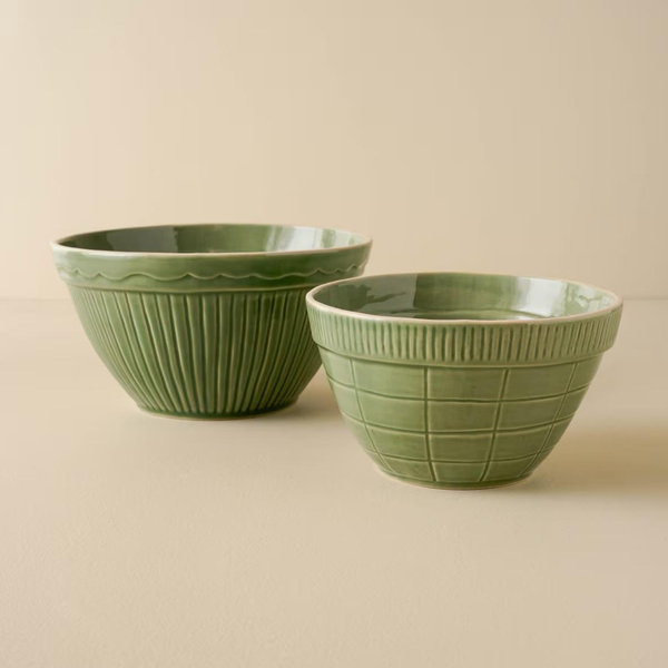Vintage-Inspired Green Mixing Bowl Set of Two