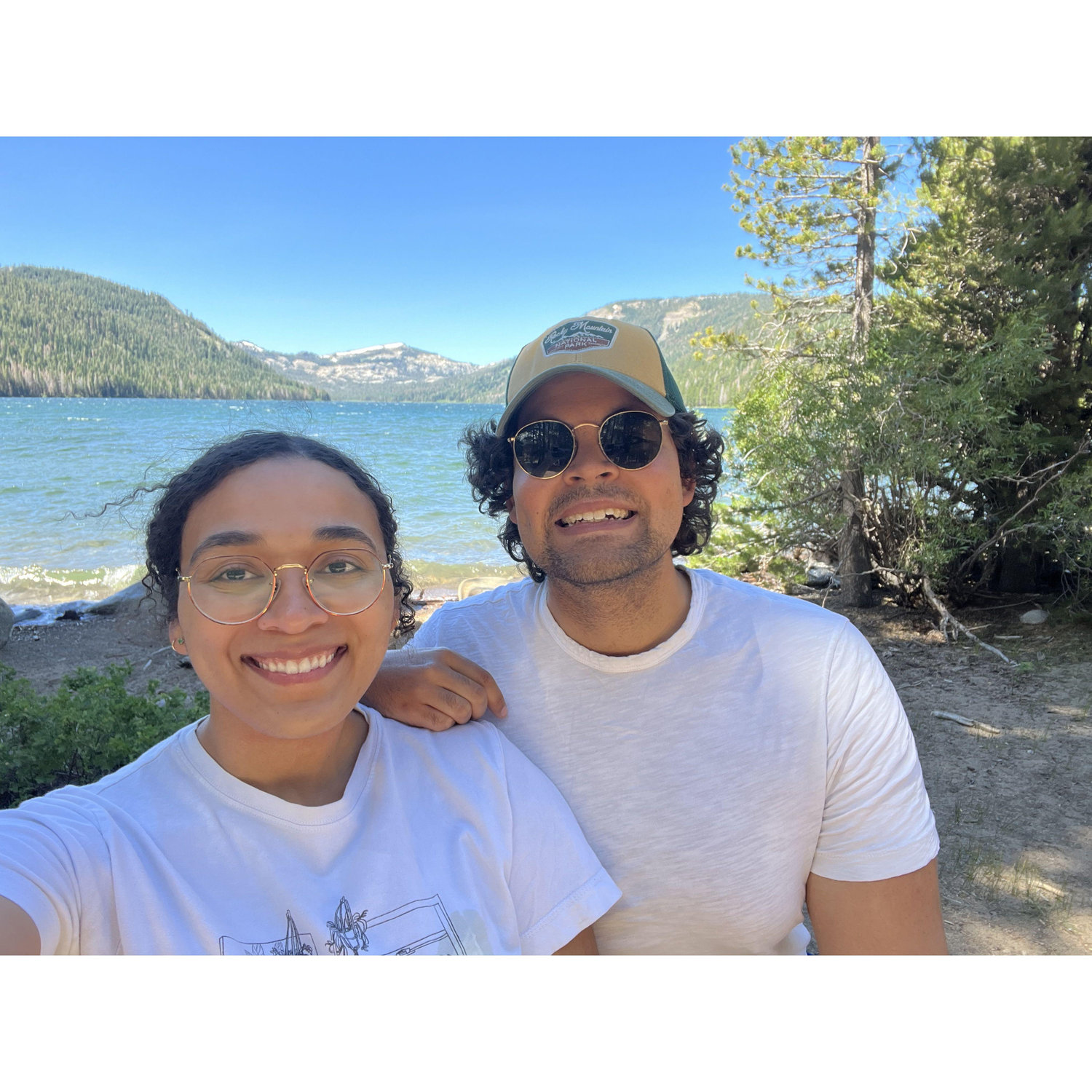 2023: Taken by Independence Lake in Tahoe National Forest on one of our camping trips. Nicholas likes to share his love of the outdoors with Vanessa. Plenty of bugspray was used.