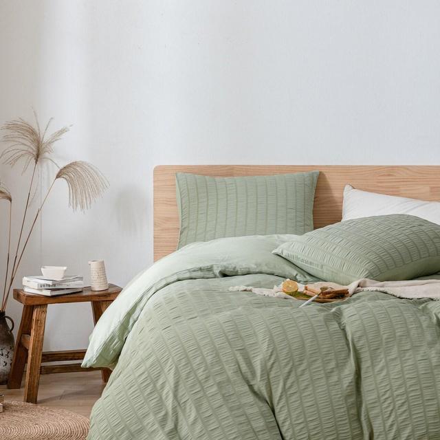Seersucker Bedding Sets Grass Green Duvet Cover Set Pleated Comforter Cover Set Twin Duvet Cover Full Queen Housewarming Decor Gifts