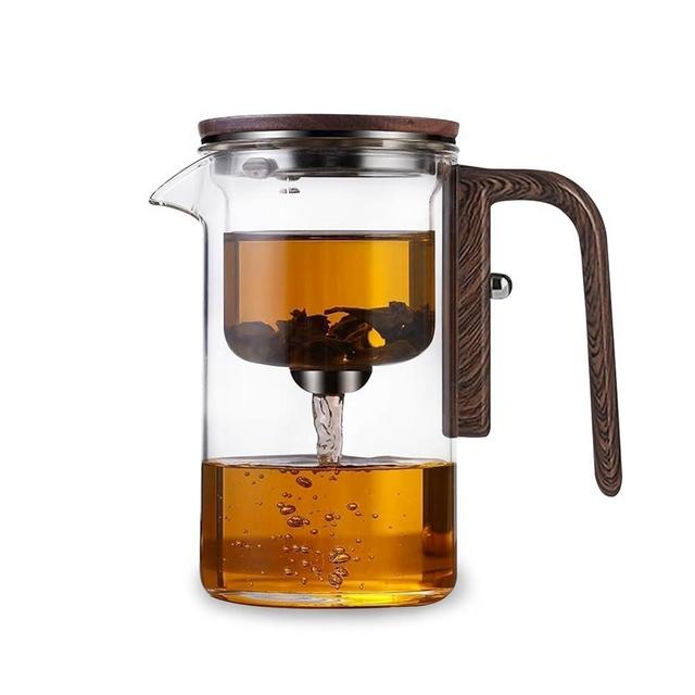 Xanadued Enchanti Tea Pot, Magic Teapot, Glass Tea Pot with Infusers for Loose Tea, Tea Infuser Pot, Water Separation Glass Teapot with Wooden Handle, Witch Teapot, Magic Pot, 800ML