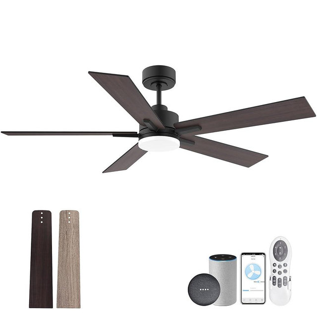Lorpies 52” Smart Ceiling Fan with Lights Remote,Ultra Silent DC Motor,Control via Alexa Google Voice App Wifi,Outdoor Indoor Modern Ceiling Fans for Bedroom Patio Porch,Dimmable,Black Walnut Brown