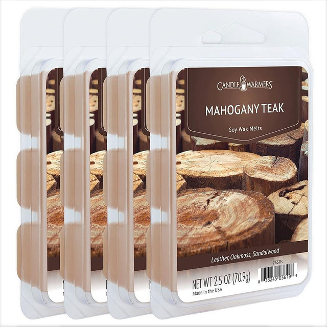 CANDLE WARMERS ETC Classic Wax Melts 2.5oz, Mahogany Teak Fragrance (4-Pack) – Each Pack has x4 2.5 oz Wax Melts and 30 Hours of Fragrance – Perfect for bedrooms, Living Rooms, and bathrooms