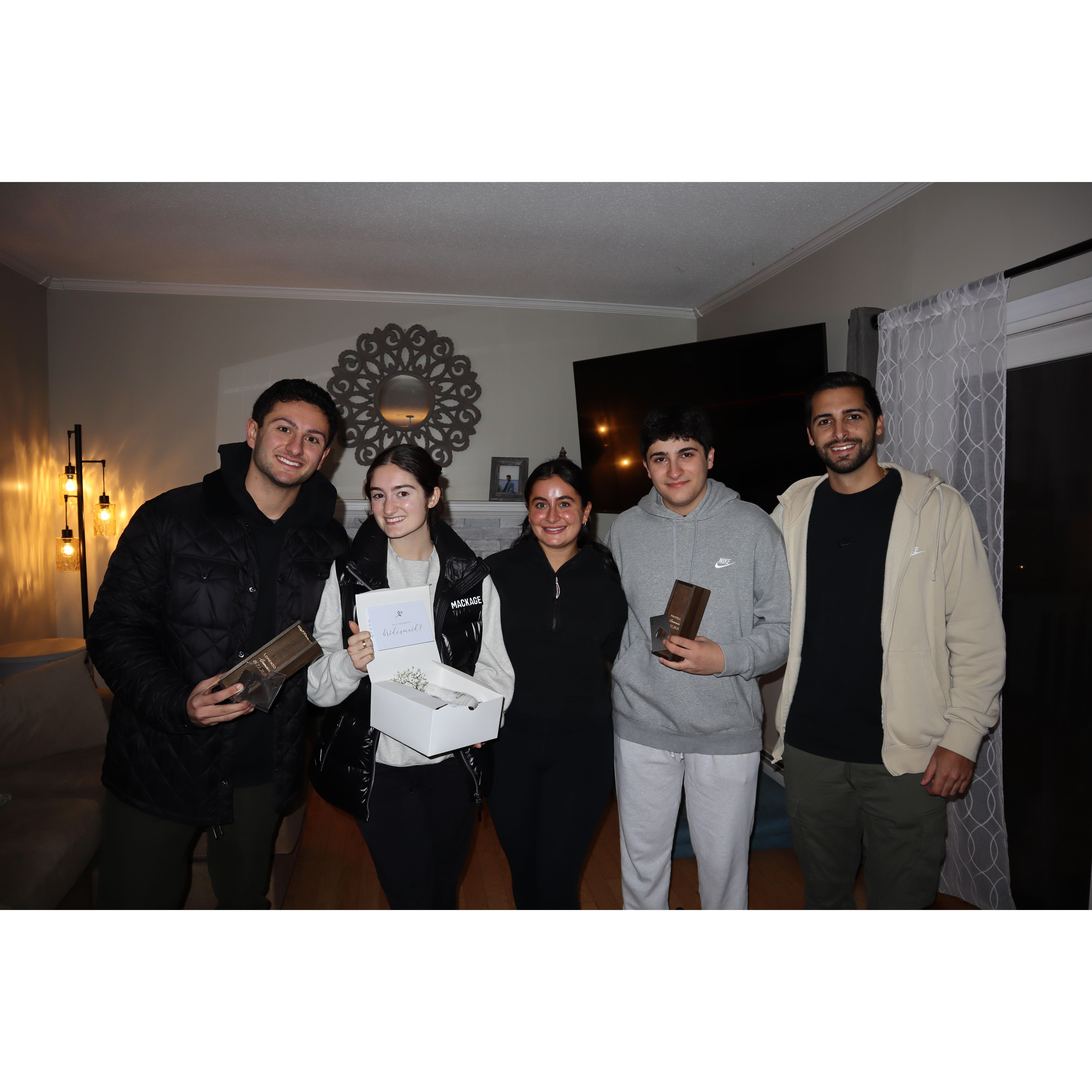 The day we asked Lorenzo, Matteo and Liv to be in our wedding!
Lorenzo and Matteo are Briannas two brothers, who will be Bens groomsman.Over the years they have become very close with Ben.