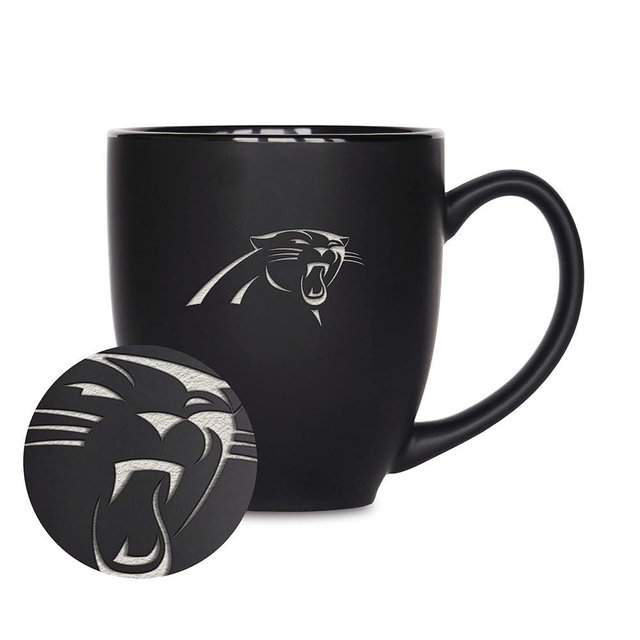Rico Industries NFL Football 15oz Matte Black Bistro Mug - For Hot or Cold Drinks - Team Logo Etched For Unique Feel