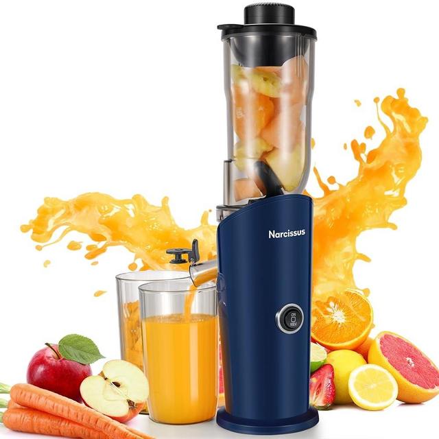 Narcissus Cold Press Juicer, Compact Slow Masticating Juicer Machines with 3-inch Large Feed Chute, Small Juicer Machines for Vegetable and Fruit, Easy To Clean with Brush, 2 Filters, BPA Free, 150W