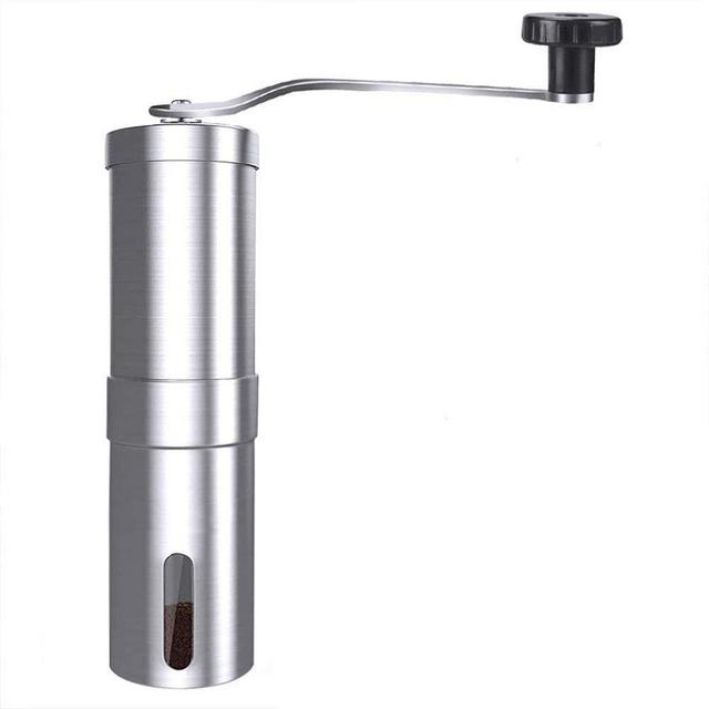 Manual Coffee Grinder with Adjustable Coarseness - Conical Burr Mill & Brushed Stainless Steel Whole Bean Burr Portable Coffee Grinder for Office, Home, Traveling, Camping