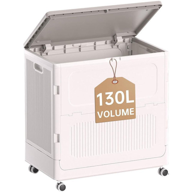 HAIXIN HOME Rolling Laundry Hamper with Lid, 130L Large Capacity Clothes Hampers for Laundry, Plastic Collapsible Laundry Baskets with Wheels and Lid, Install-Free & Easy to Transport to Laundry Room
