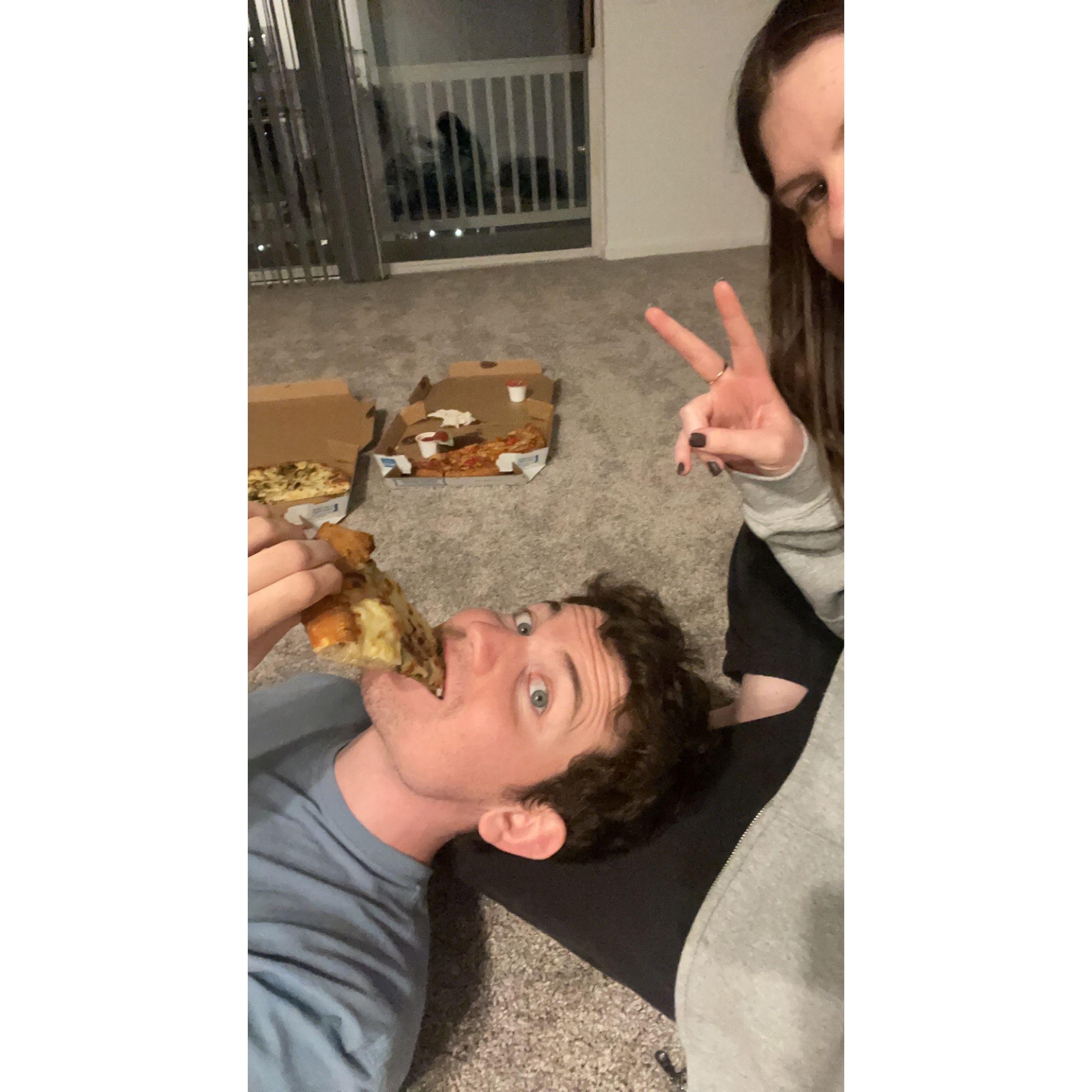 2022 - Obligatory dinner on the floor after moving to NC together