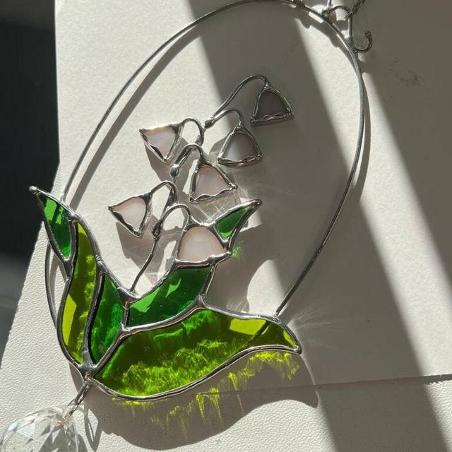 Stained Glass Lily of the valley White Flowers Suncatcher Glass Window Home Decor Ornament Plant Gift