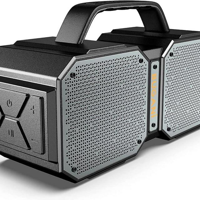BUGANI Bluetooth Speaker, Shock Portable Bluetooth Speaker, Bluetooth 5.3, Waterproof, Wireless Speakers, 60W Super Power, Outdoor Speaker, Black(New Model)