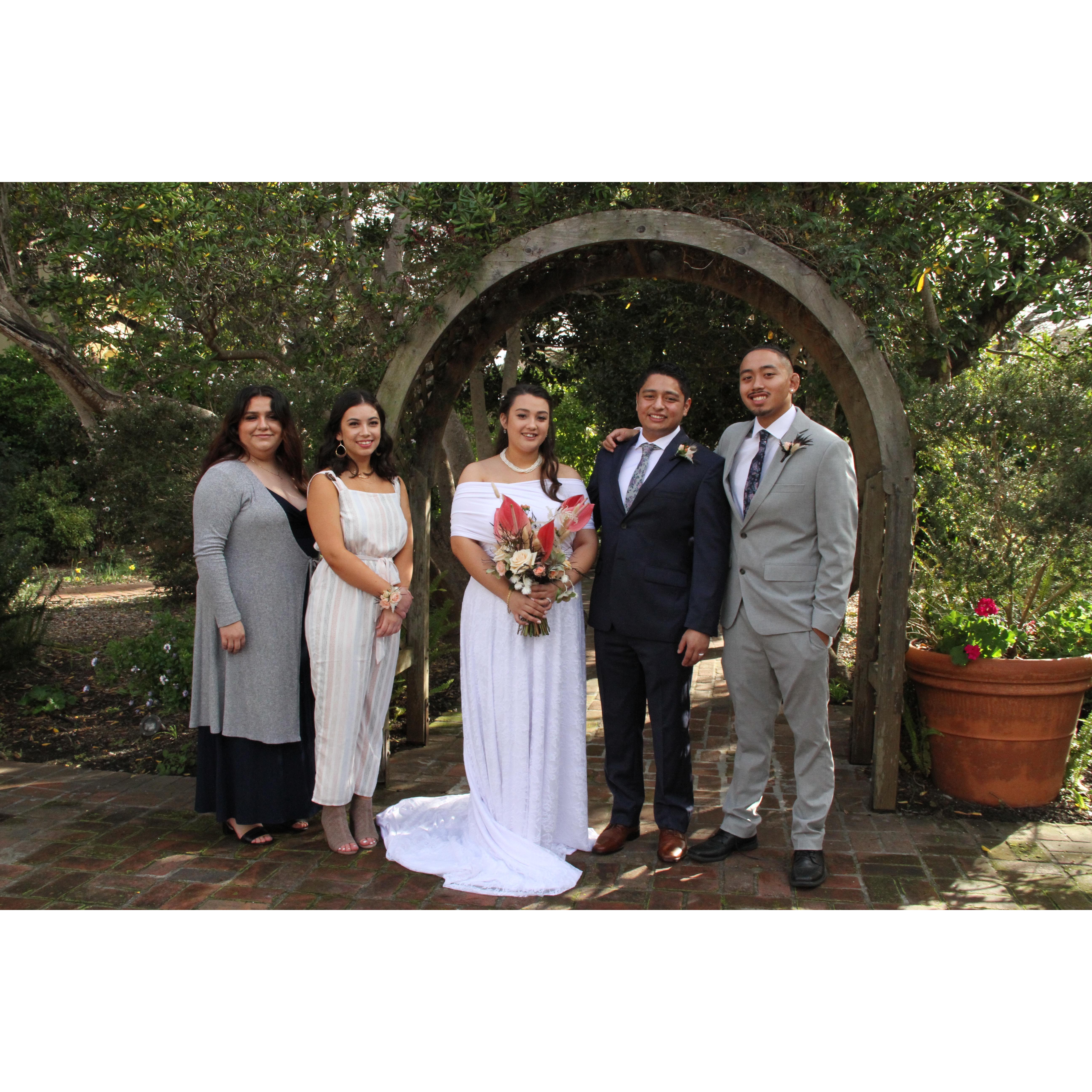 Jubilee, Marissa, Gianne, Manuel and Jordan 
Officiant, Maid of Honor, Bride, Groom, Best Man