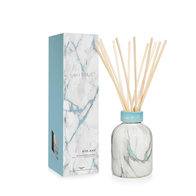 Capri Blue Reed Diffuser Set - Modern Marble Oil Diffuser, Sticks & Aroma Oil - Air Freshener for Home Decor - Blue Jean Scents (5.7 fl oz)