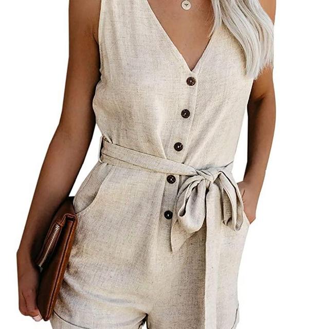 Acelitt Women V Neck Bat Sleeve Belted Wrap Short Jumpsuit,S-XL