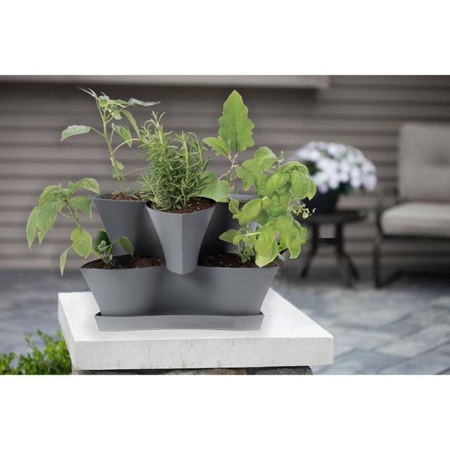 10.6" Collins Modular Multi-Level 2-Tier Vertical Herb Rectangular Planter Gray - Bloem