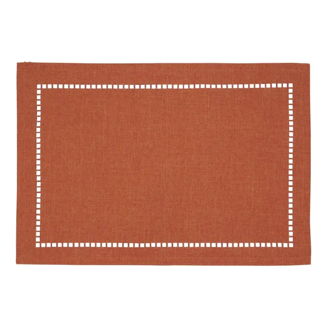 Saro Lifestyle Placemats With Laser-Cut Hemstitch Design, Rust,