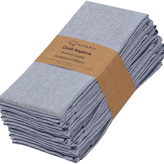 Ruvanti 12 Pack Cloth Napkins, 18x18 Dinner Napkins, Soft, Reusable Napkins Durable Napkin Cloth Washable, Table Napkins, Polycotton Chambray Fabric Cocktail Napkins for Parties, Wedding – Royal Blue