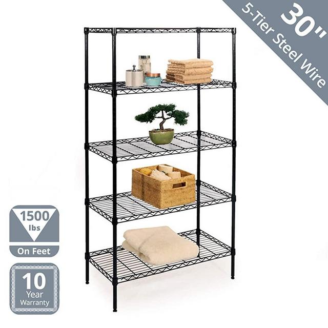 Seville Classics 5-Tier Black Epoxy Steel Wire Shelving, 30" W x 14" D x 60" H