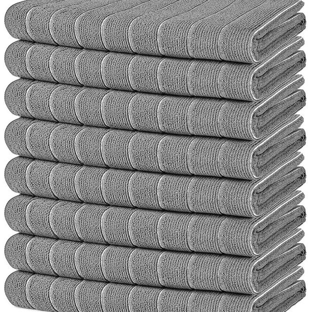 AIDEA Microfiber Kitchen Towels-8Pack, 15”x25”, Super Soft and Absorbent, Multi-Purpose Microfiber Dish Towels for Home, Kitchen-Grey