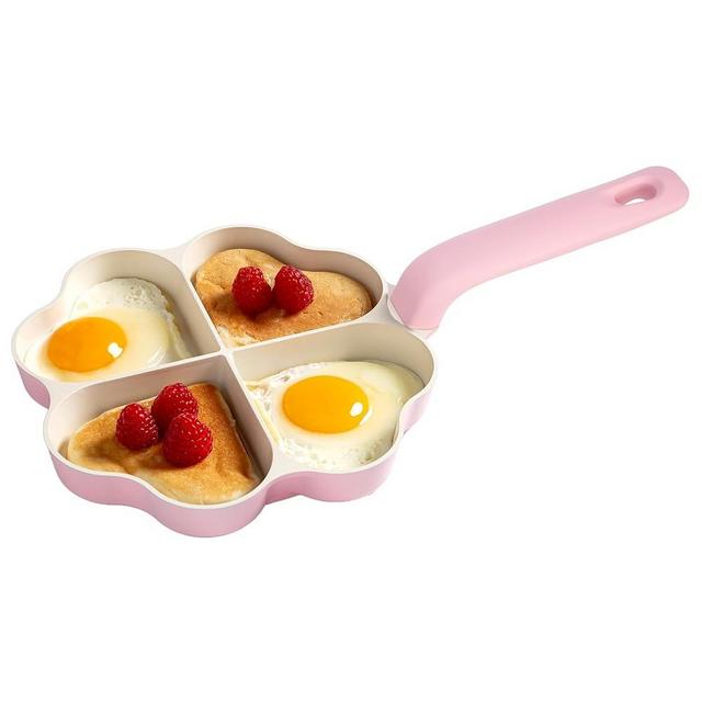 Paris Hilton Heart-Shaped Divided Fry Pan, Ceramic Nonstick Frying Pan with Individual Heart Sections, Dishwasher Safe, 8-Inch, Pink