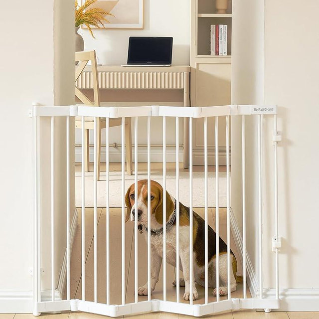 No Pawblems Retractable Safty Gate, Metal Adjustable Dog Gate for Doorways, Stairs & Hallways, Expands to 38" Wide, Auto Retract Design, No Bottom Bar, White