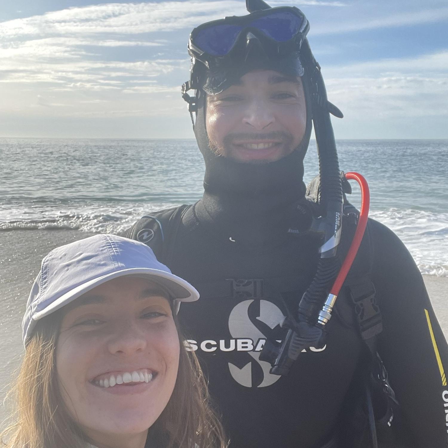 Evan's first ocean dive at Shaw's Cove in Laguna Beach less than a month into our relationship. He was in it for the long haul!