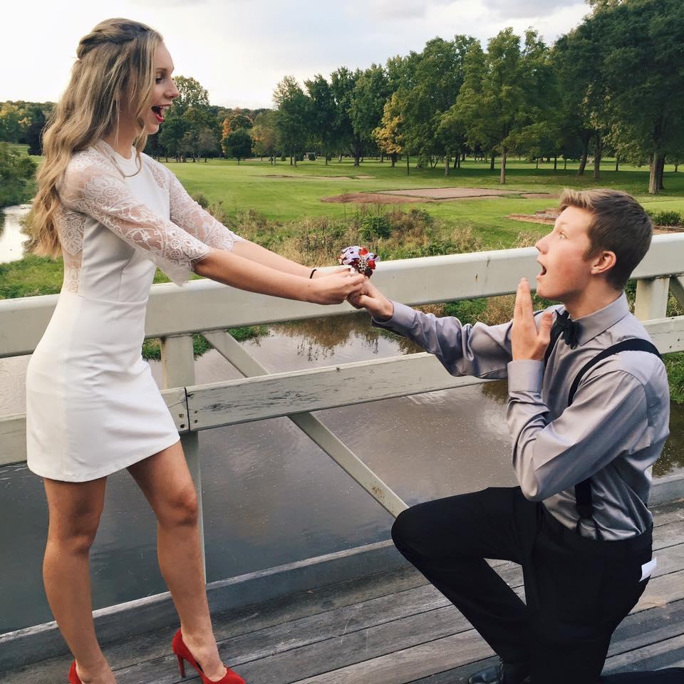 Cole 'proposing' at sophomore year homecoming. Little did we know this wouldn't be his only proposal. October 2015.