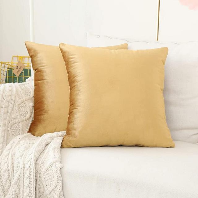 Home Brilliant Velvet Euro Shams Large Cushion Covers Pillow Case for Bedroom Floor Couch, Set of 2, 26 x 26 Inch(66cm), Gold