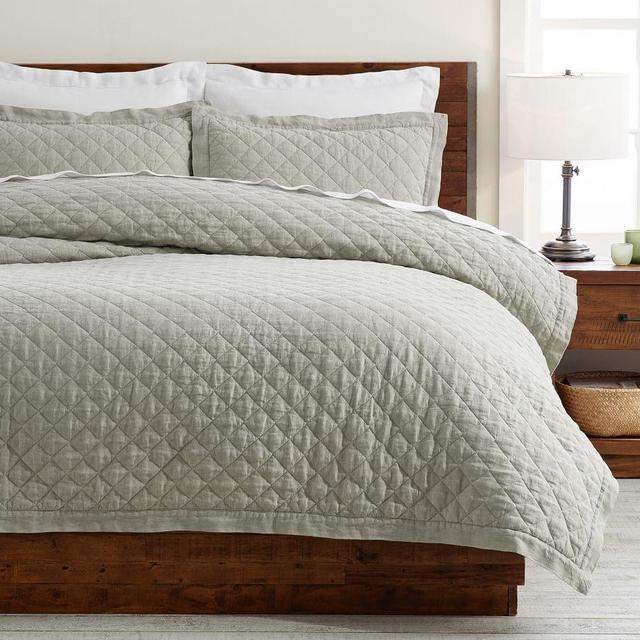 Eucalyptus Belgian Flax Linen Diamond Quilt & Shams King/Cal. King