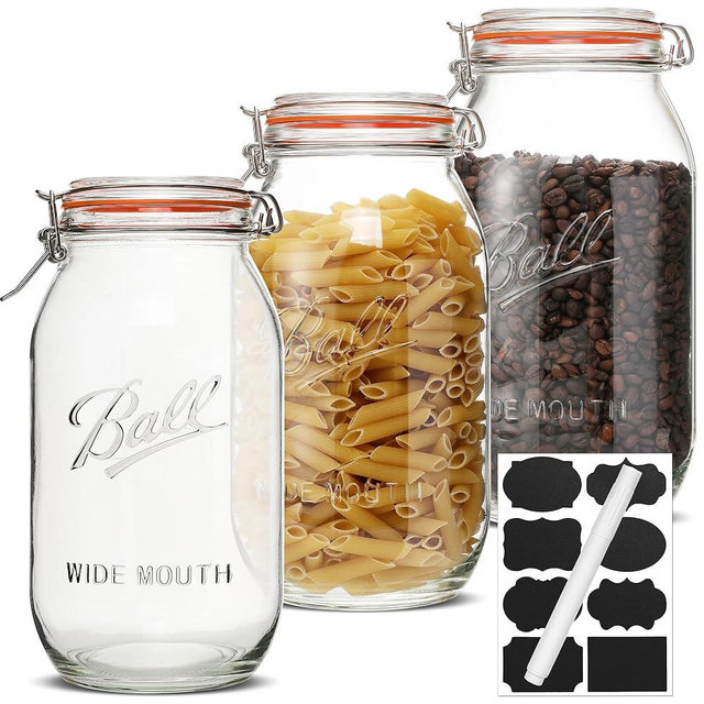 Qeisia 64oz Wide Mouth Mason Jars (3 Pack) – Reusable Airtight Glass Storage Jars with Hinged Lids, BPA-Free, Dishwasher Safe, Perfect for Canning, Pickling, Coffee & Fermenting