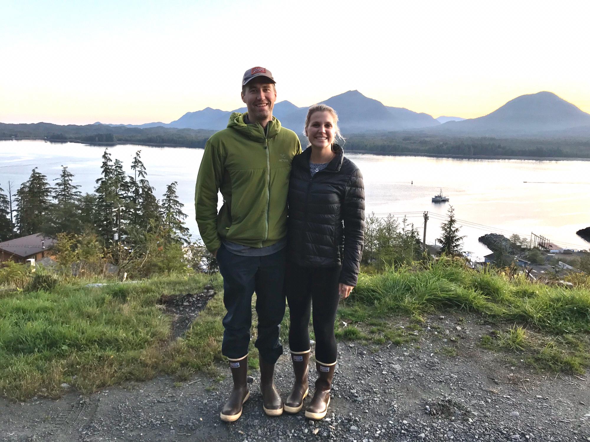 Wearing our “Alaskan sneakers” overlooking Ketchikan.