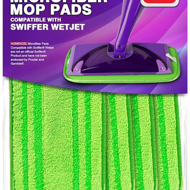 HOMEXCEL Microfiber Mop Pads Compatible with Swiffer Wet Jet, Reusable and Machine Washable Floor Pad Refills, Mop Head Replacements for Multi Surface Wet & Dry Cleaning, Pack of 4