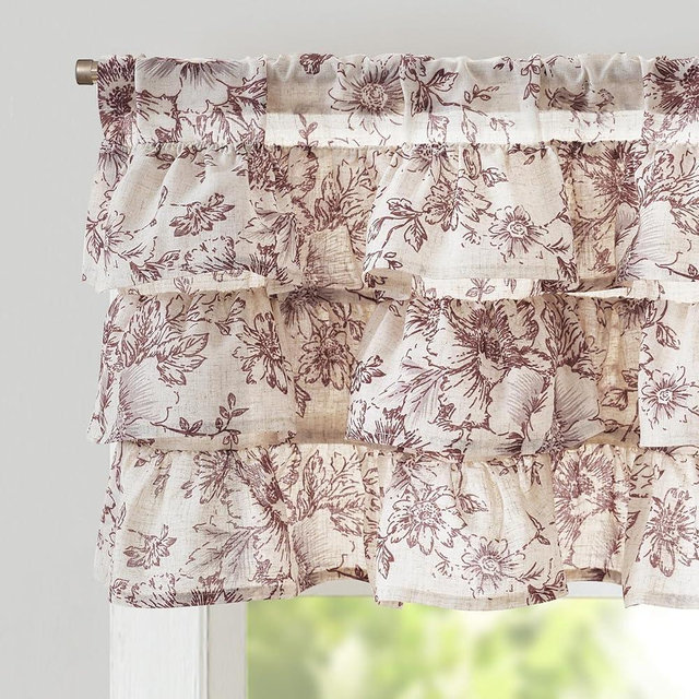 jinchan Ruffled Floral Valance Linen Shabby Chic Small Window Curtain 18 Inch Farmhouse Kitchen Valance for Bedroom Living Room Decor Cottage Rustic Window Treatments 1 Panel Red on Beige