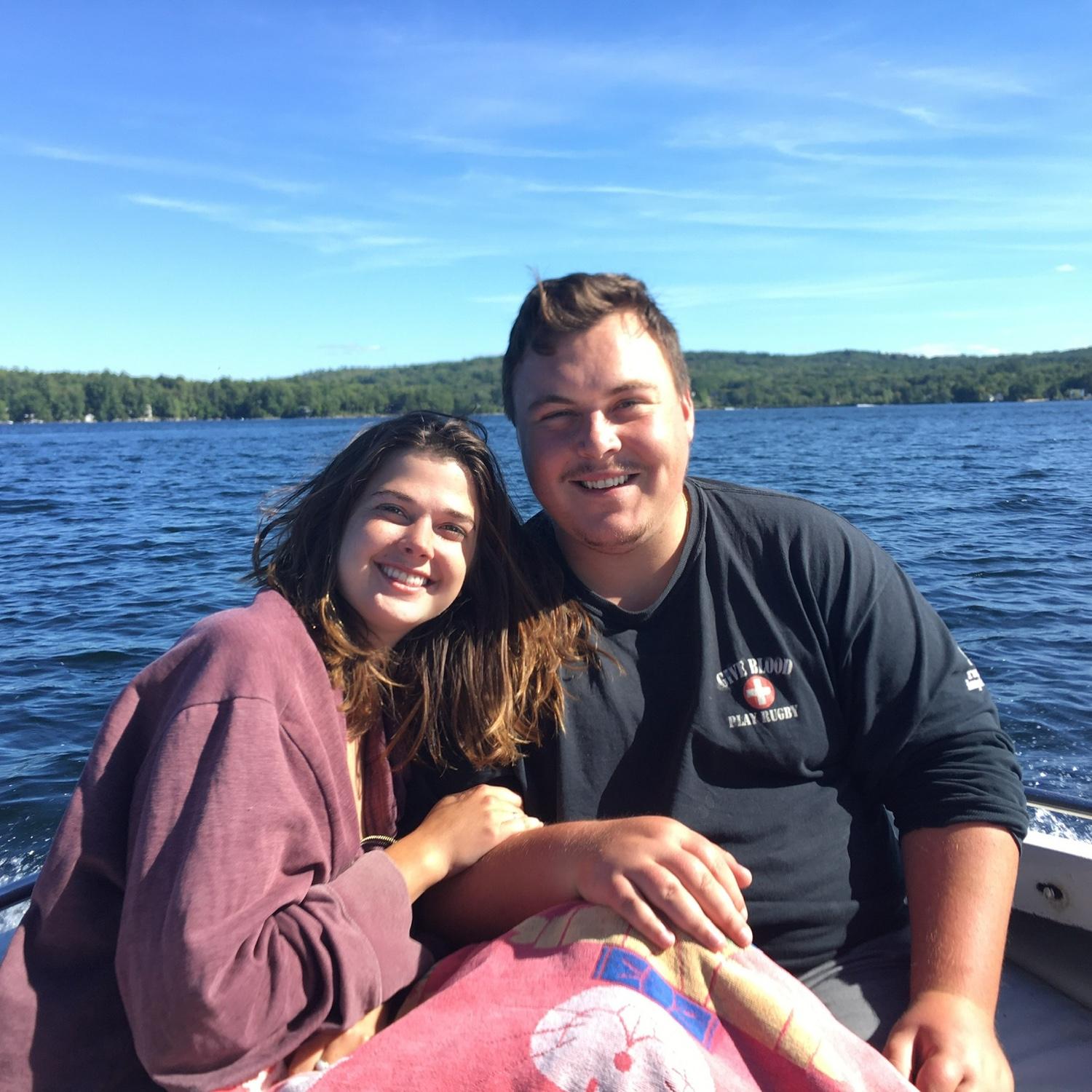 Our very first photo together. Taken at our favorite place, Lake Waukewan, and on the date of our future wedding anniversary.