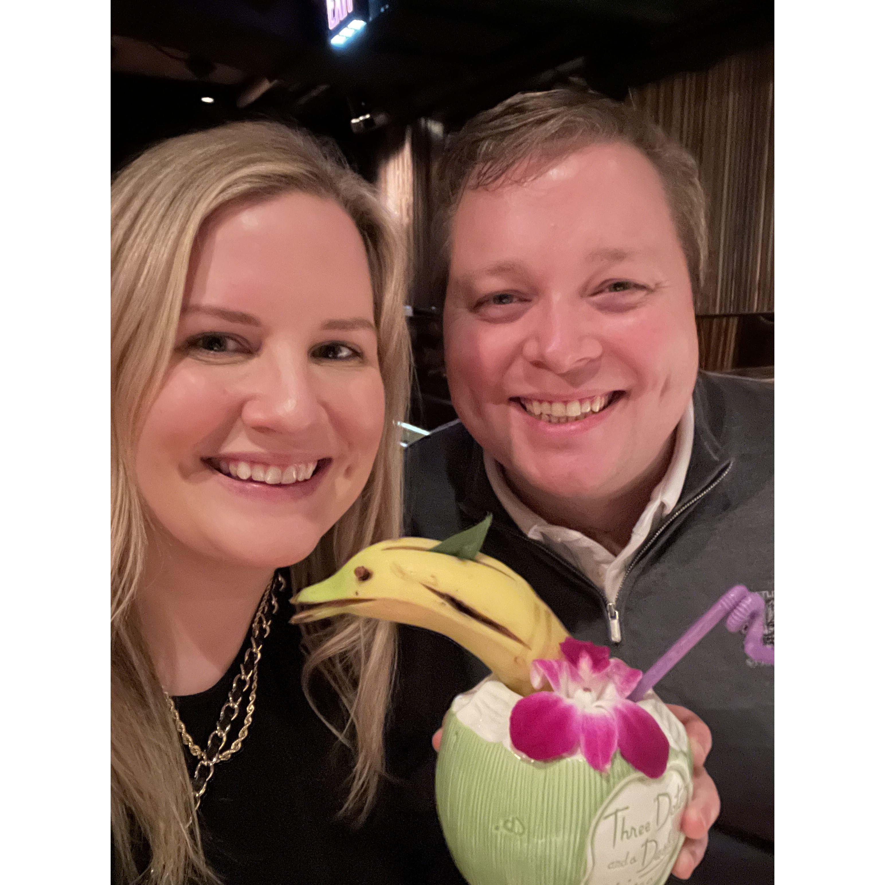 Trying Three Dots and a Dash in Chicago. Erica needed a drink with a banana dolphin!