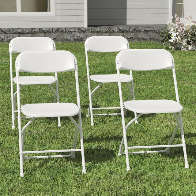 IWDOO 4 Pack White Folding Chairs, Plastic Folding Chairs Outdoor Indoor, 350lb Capacity,Portable Event Chair, Lightweight Folding Chair,for Events Office Wedding Party Rental Picnic Patio