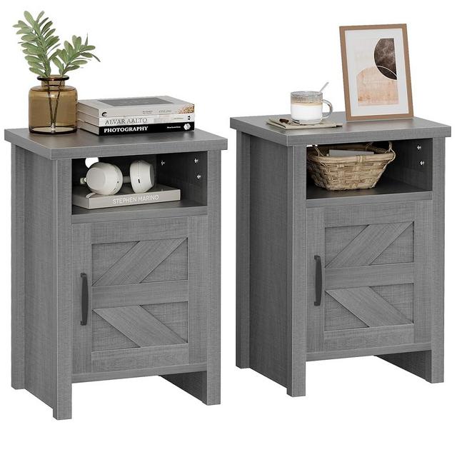 YESHOMY Farmhouse Modern Nightstand with Shelf and Barn Door, Set of 2 for Bedroom, Gray