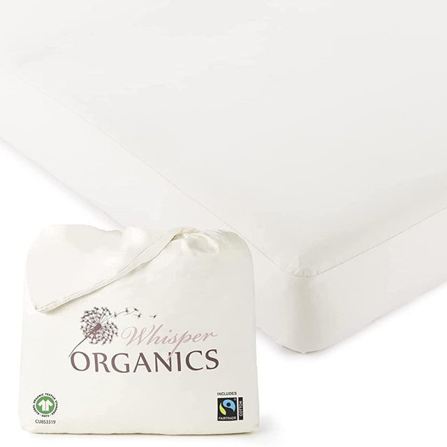 Whisper Organics, 100% Waterproof Mattress Protector - King Mattresses Cover - GOTS & Fairtrade-Certified Organic - Breathable - White Color, 17" Deep Pocket, 78x82 Inch