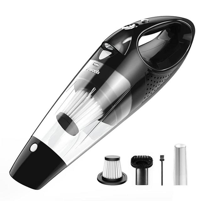 Powools Handheld Vacuum Cordless Rechargeable - Car Vacuum Cleaner High Power with Fast Charge Tech, Portable Vacuum with 1-Touch Dust Empty, Lightweight Hand Vac with LED Light, Silver (PL8188)