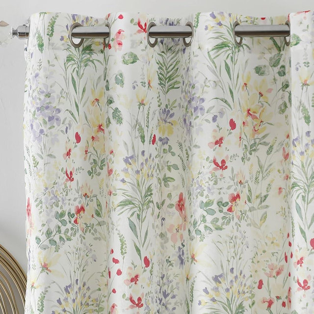 naturetalk Mixed Floral Pattern Privacy Curtains - Non See Through - Silky Soft Solid Window Curtains with Antique Silver Grommet Top - 52" W x 63" L (2 Panels) Spring Garden