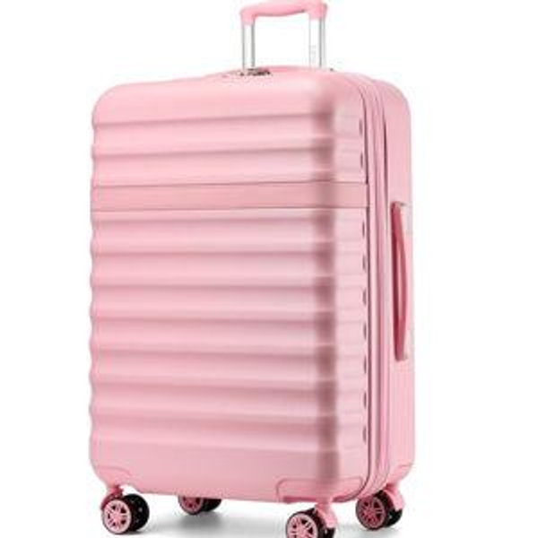 Kono Expandable 28 - Inch Large Checked Luggage: ABS+PC Hardside Trolley Travel Case - Hard Shell Suitcase with TSA Lock, Cream - Pink