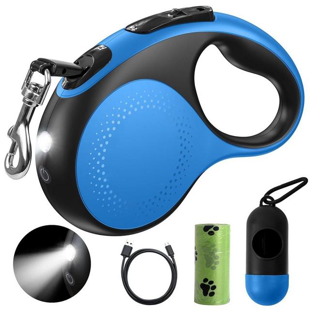 Retractable Dog Leash with Led Light, Douexio 16ft Heavy Duty Dog Leash Retractable for Medium Large Dogs Up to 110lbs,360° Tangle-Free, One-Button Control, High Strength Hook (Blue, 66-110lbs)