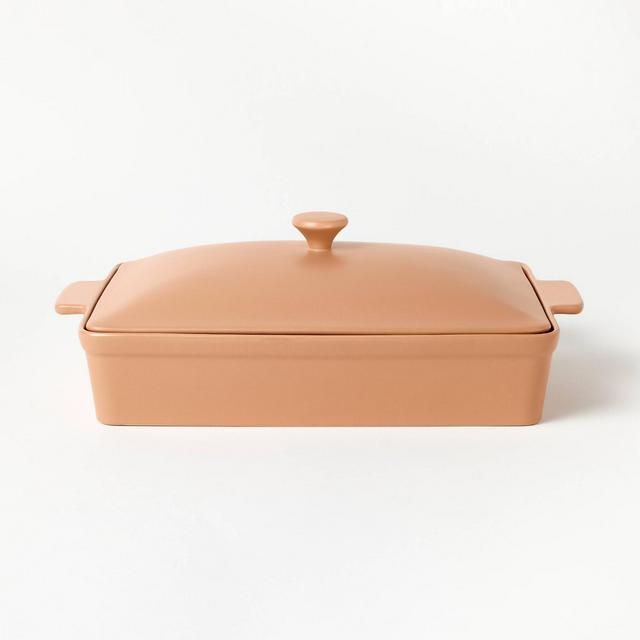 4qt Stoneware Rectangle Baking Dish with Lid Terracotta Orange - Figmint™